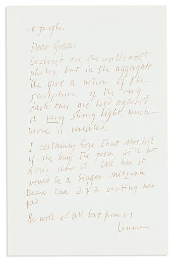 BASKIN, LEONARD. Three Autograph Letters Signed, "Lennie" or "Leonard," to "Dear Dick [Sisson]" or "Dear Grace [Borgenicht]" of Grace B